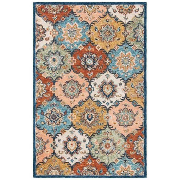 3 x 5 ft. Heritage Bohemian Rectangle Hand Tufted Rug Blue & Rust, Safavieh, Mfr#: HG357M-3